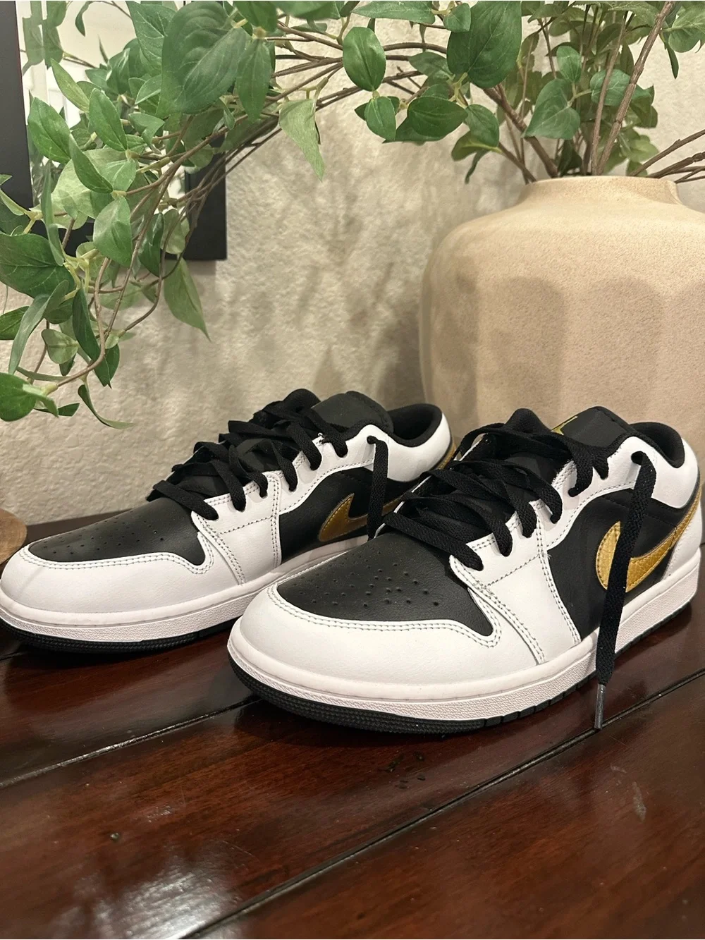 Air Jordan Low Top Sneakers in Black, White & Gold